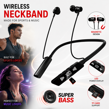 Premium Wireless Sports Neckband – LED Display, TF Card & Super Bass