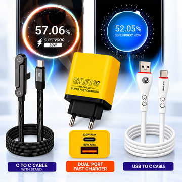 200W Dual Port Fast Charger + 2 Fast Charging Cables
