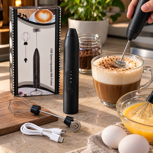 2-in-1 Rechargeable Coffee Beater & Egg Whisk – 3-Speed USB Mixer