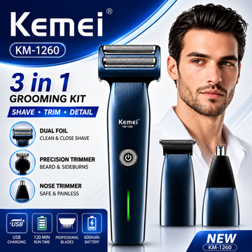 Kemei KM-519A 3-in-1 Grooming Kit – Shaver, Trimmer & Nose Trimmer
