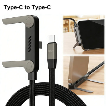 240W Type C Fast Charging Cable with Invisible Holder – 2-in-1 Mobile Stand Cable