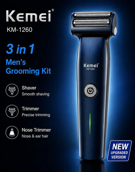 Kemei KM-519A 3-in-1 Grooming Kit – Shaver, Trimmer & Nose Trimmer